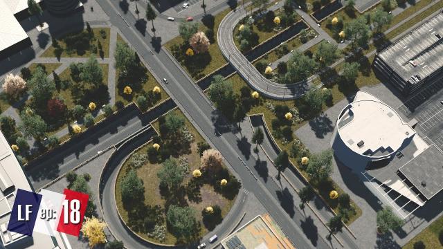 Cities Skylines: Little France - Boulevard tunnel with green overpass in an office area #18