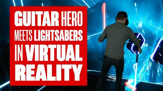 Chris plays Beat Saber - Guitar Hero + Lightsabers in VR!