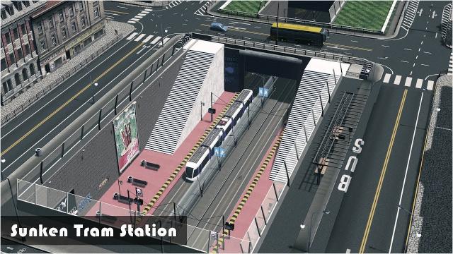 Sunken Tram Station made with props - Cities Skylines: Custom Builds