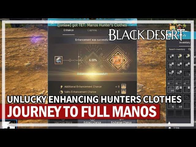 UNLUCKY? Enhancing Manos Hunters Clothes | Black Desert