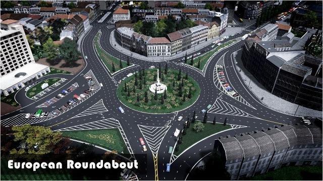 Realistic European Roundabout fully detailed - Cities Skylines: Custom Builds