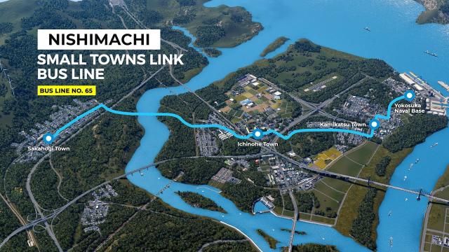 Nishimachi Small Town Link - Third Person View Bus Ride - Cities Skylines [4K]