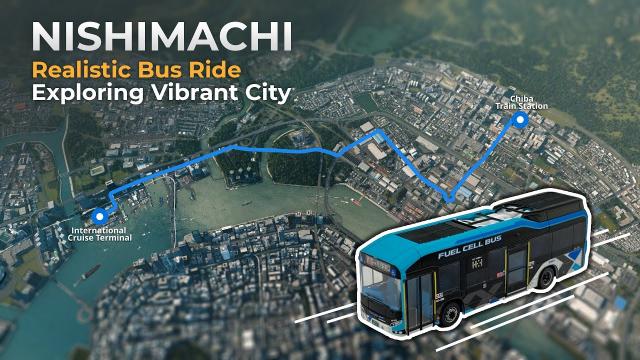 Exploring Nishimachi: Bus Ride from Cruise Terminal to Chiba Station - Cities Skylines [4K]