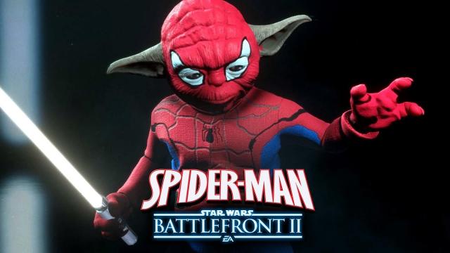 Spider-Man in Star Wars Battlefront 2! Funny Spider-Man Yoda Mod Gameplay!