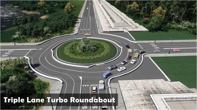 Triple Lane Turbo Roundabout - Cities Skylines: Custom Builds