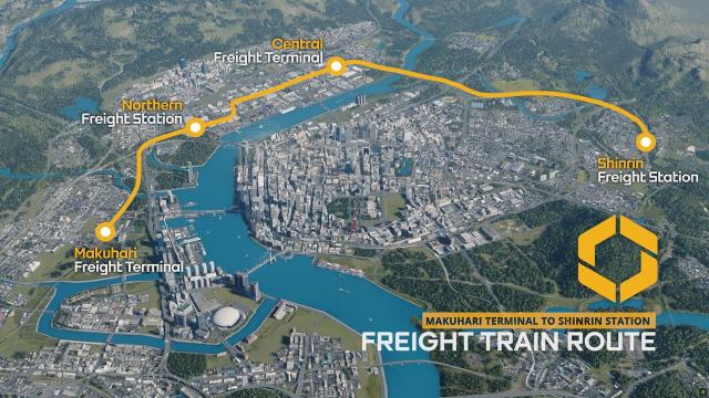 Realistic Freight Train Route Makuhari to Shinrin - Cities Skylines [4K]