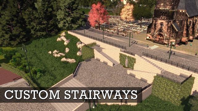 Building CUSTOM STAIRWAYS in front of a Cathedral - Cities Skylines: Custom Build