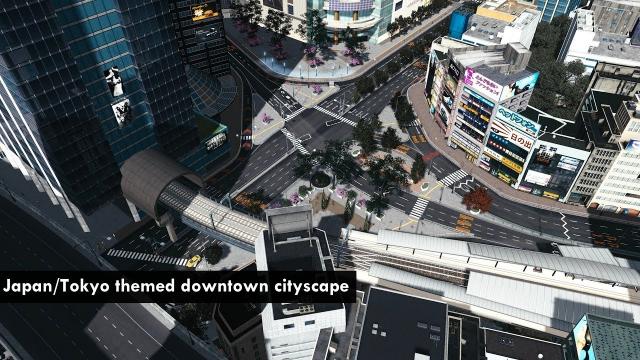 Cities: Skylines - Realistic builds: Japan/Tokyo themed downtown cityscape, big intersection & rail