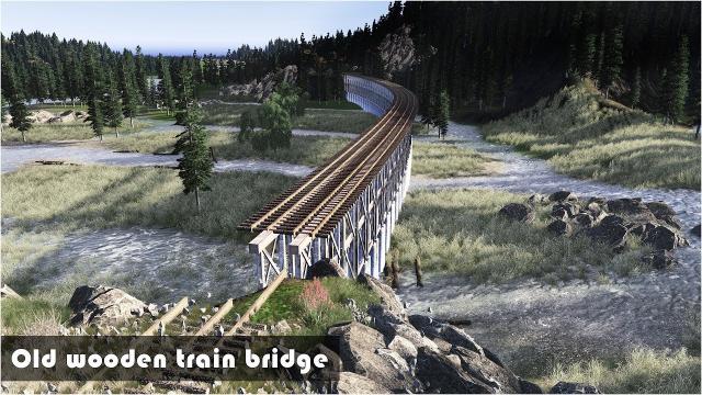 Old wooden train bridge made only with props - Cities Skylines: Custom Builds