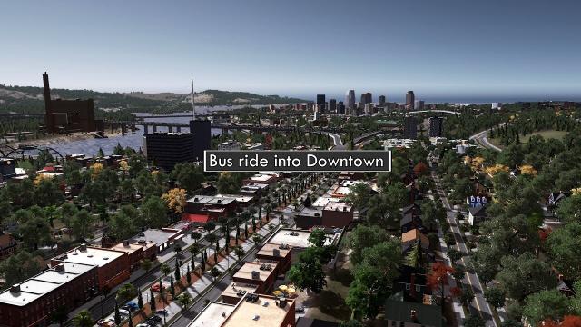 Cities: Skylines - First person bus ride into the downtown area of a realistic US city